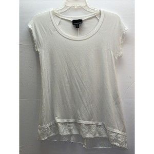 Cynthia Rowley  cotton Tee , Tunic Lace Border short sleeve White M